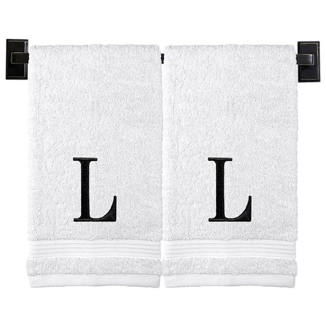 Custom Luxury Towels Monogrammed Hand Towels for Bathroom | Luxury Turkish Cotton | Embroidered in USA | Set of 2 | Choose Set Color and Monogram Color | A - Z | Modern Font