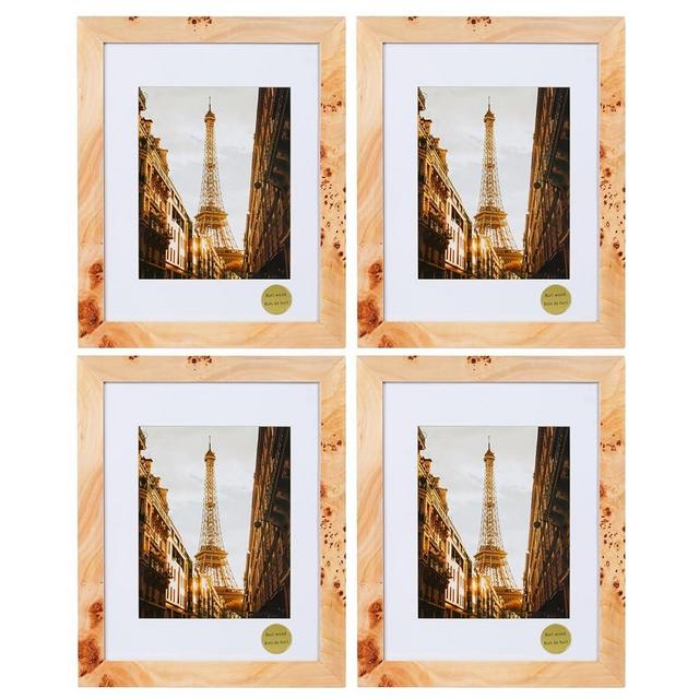 Concepts (Set Of 4) 11x14 WOODEN BURL WOOD FRAME MATTED TO -NATURAL FINISH Picture Frames for Family Photos - Elegant Wall and Tabletop Decor in Bulk, Perfect for Preserving Precious Moments at Home
