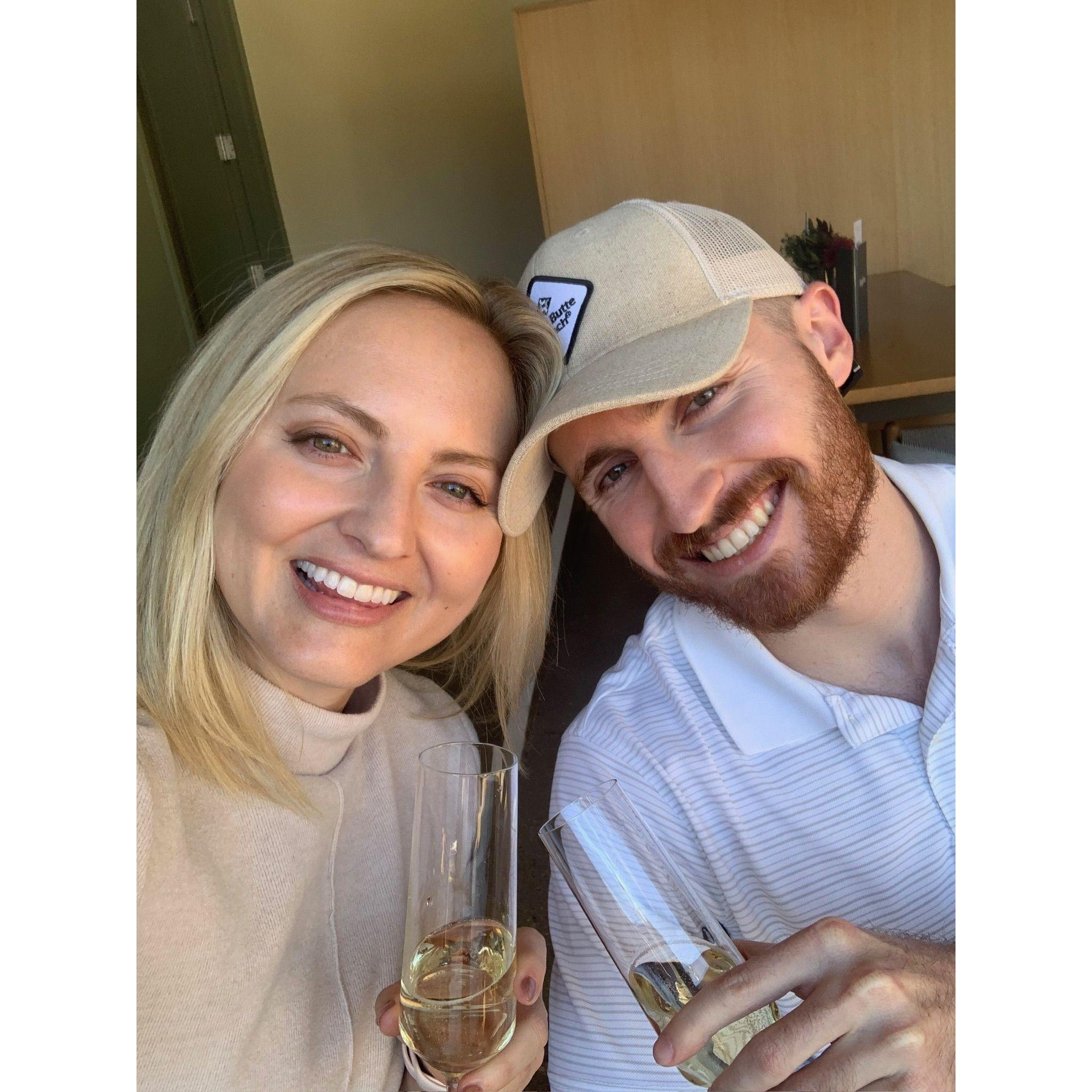 Enjoying some drinks in sunny San Luis Obispo. Little does Sara know, Kyle's sweatin' bullets thinking about proposing in 3 hours...