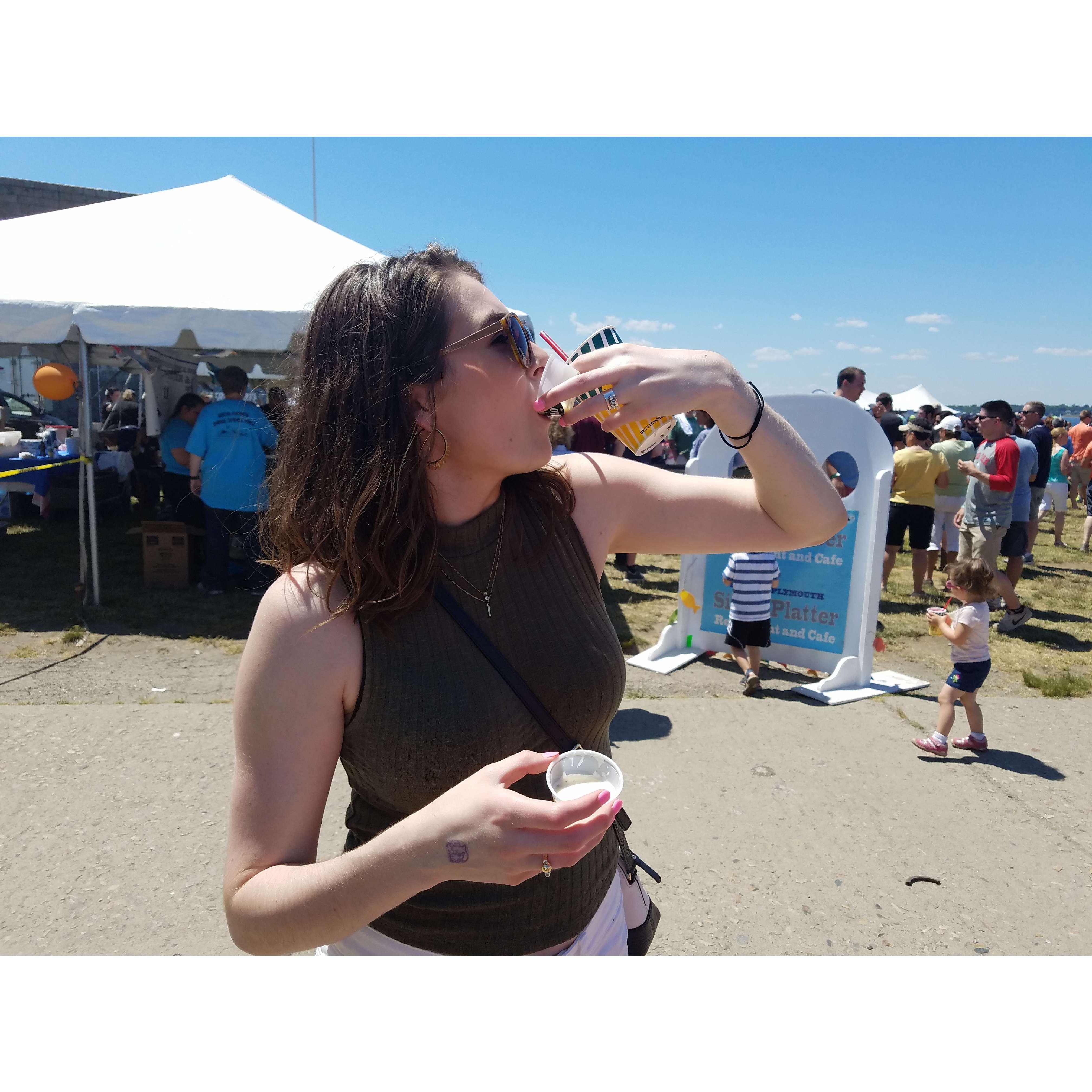 ...the first chowderfest (note the double fisting chowder cups)