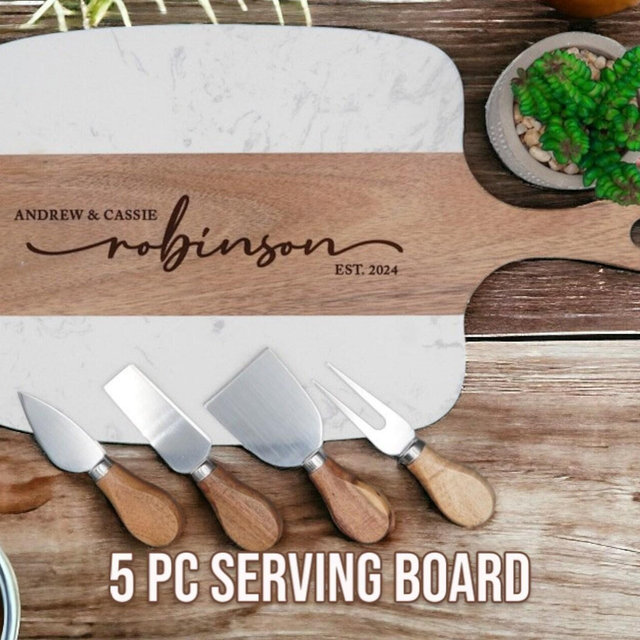 Personalized Serving Board, Engraved Wedding Gift Cheese Serving Board with Handle Engagement Gift Bridal Shower Gift Newlywed, Couples Gift