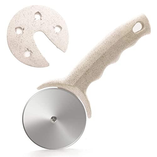 HELEERON Pizza Cutter Wheel, Stainless Steel Pizza Cutter with Cover, Super Sharp Pizza Slicer-Dishwasher Available,Smooth Rotating Pizza Wheel Cutter Safe with Healthy Material（Beige）