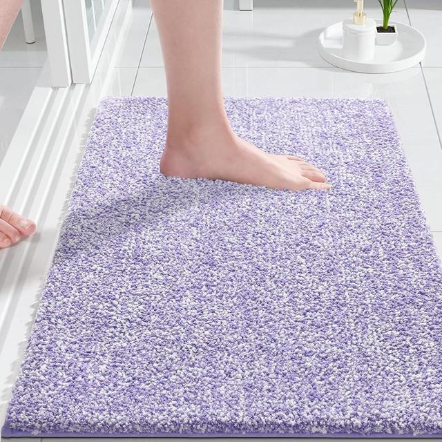 Yimobra Bathroom Rugs Mat, Extra Soft Comfortable Bath Rugs, Non-Slip, Water Absorbent and Thick Bathroom Floor Mats, Machine Washine, Shaggy Rugs for Shower Bathtubs, 24" x 17", Purple&White