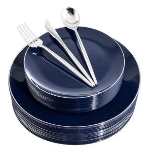 Blue Plastic Plates with Disposable Silverware