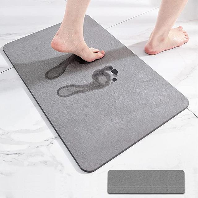 Bath Stone Mats Diatomaceous Earth Bath Mat Fast Water Drying Super Absorbent Diatomite Mat with Non-Slip for Bathroom Shower Floor,Kitchen Absorbent Pad,15.35x23.62inch,Hard 1-Pack,Grey with Cup Pad