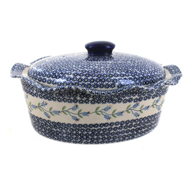 Blue Rose Polish Pottery Tulip Large Oval Baker with Lid
