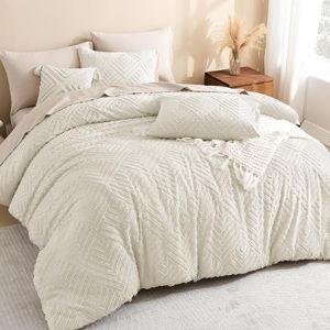 Litanika Beige Oversized King Size Comforter, 3 Pieces Cream Tufted Boho Farmhouse Bedding Comforter Sets, Lightweight Fluffy Bed Set for All Season (120x98In Comforter and 2 Pillowcases)
