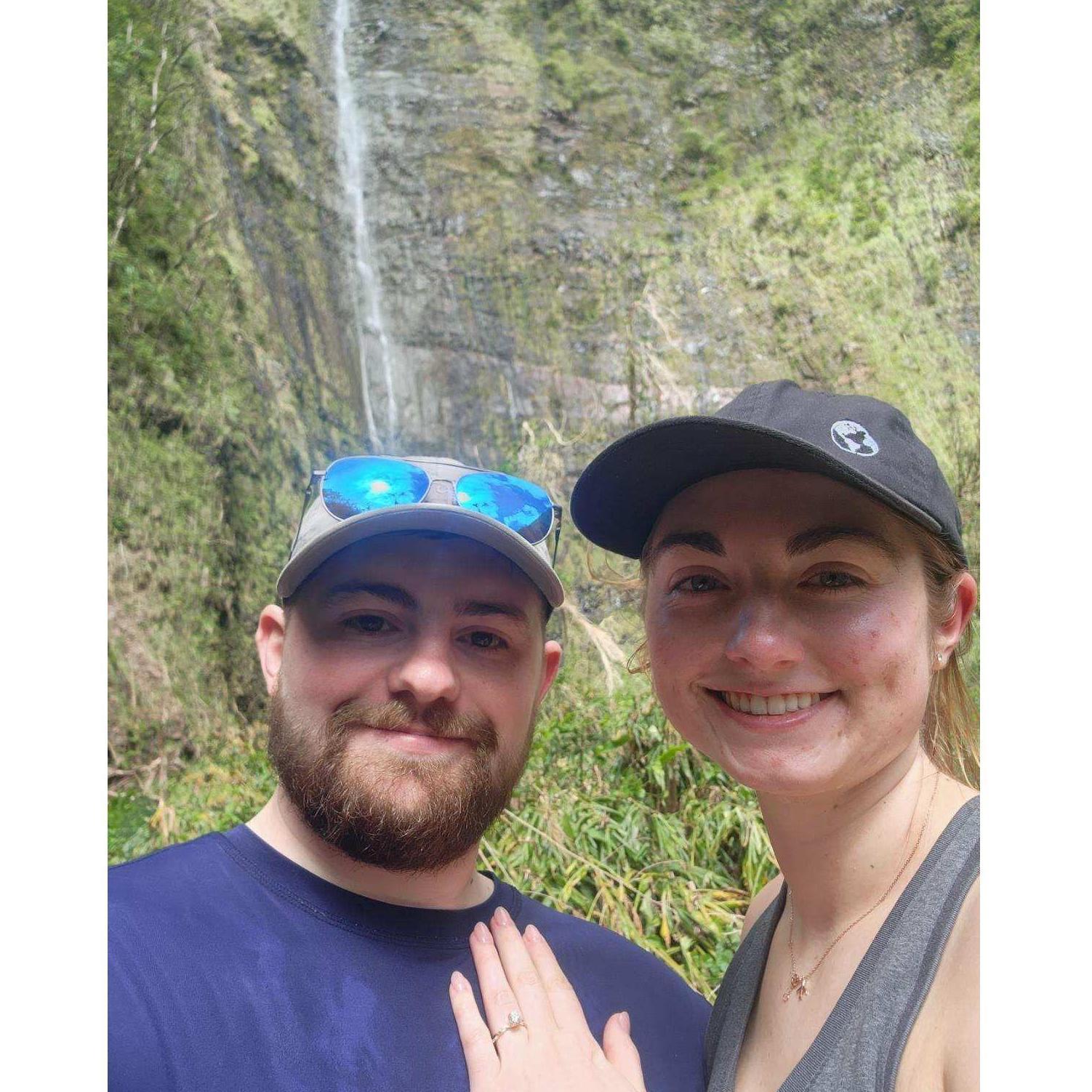 Our first selfie as an engaged couple in Hawaii!
