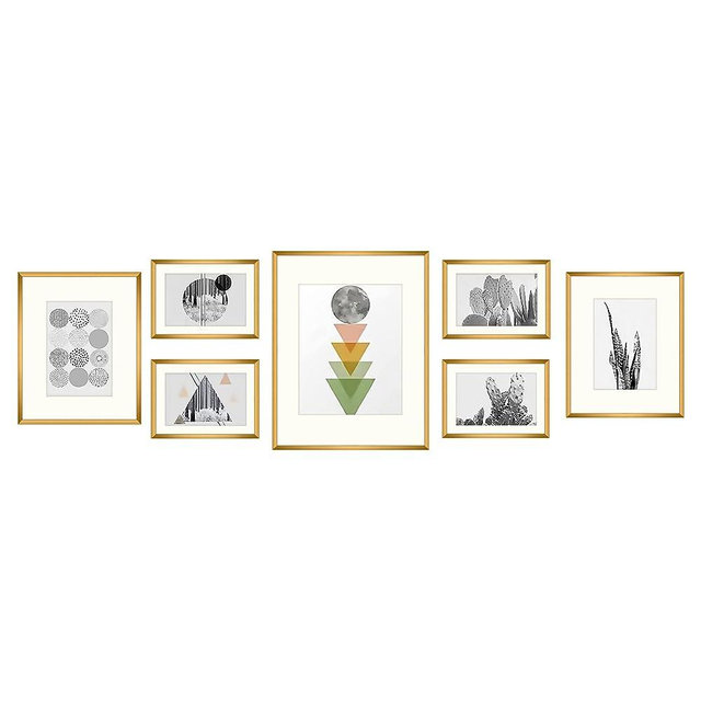 Golden State Art, 7 Pack Frames for One 11x14, Two 8x10, and Four 5x7 Pictures. Aluminum Photos Frame for Wall or Tabletop Display (Bronze)
