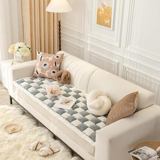 Thick Couch Covers Plaid Chair Cushions Wear-resistant Pet Couch Cover Funny Fuzzy Rug with Silicone Anti-slip Particles Couch Cushions for Sofa Windowsill (Grey Blue, 70*150cm (27.6*59.06in))