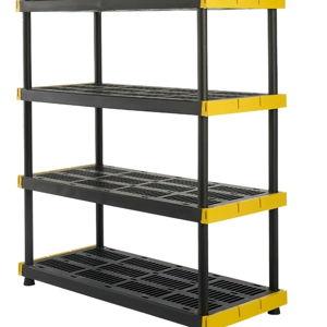 BLACK & YELLOW, 4-Tier Heavy Duty Plastic Storage Shelving Unit, 200lbs/shelf (55"H x 48"W x 20"D), for Indoor/Outdoor Organization, Modular Rack
