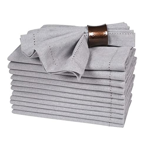 Bedding Craft Cotton Cloth Dinner Napkin 18x18 Lt Grey with Hemstitched,Wedding Napkins, Cocktails Napkins, Fabric Napkins, Cotton Napkins Mitered Corners, Machine Washable Dinner Napkins, Set of 12