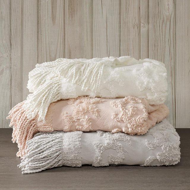 Madison Park Chloe Cotton Tufted Throw Ivory 50x60