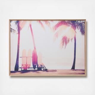 Framed Surfboard & Palm Trees Canvas