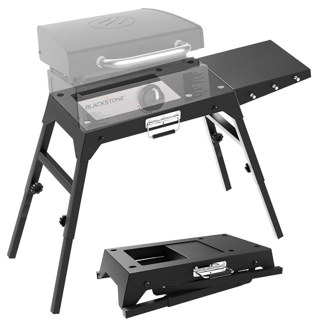 Arribueno Foldable Griddle Stand for Blackstone 17 & 22 Inch - Heavy-Duty Outdoor Grill Table with Adjustable Legs, Side Shelf, Utensil Hooks - Portable BBQ Stand for Camping, Tailgating, Backyard