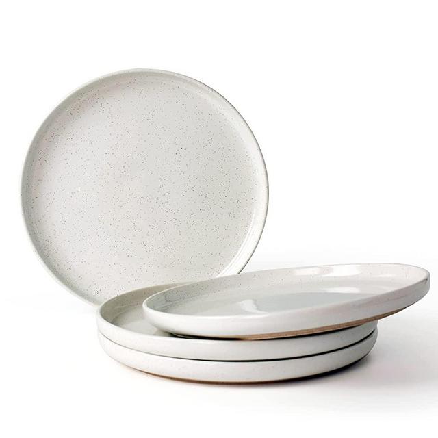 Famiware Milkyway Dinner Plate, 10 inch Plates for 4, Plate Set, Scratch Resistant, Stoneware Dinnerware, Kitchen Modern Rustic Serving Dishes, White