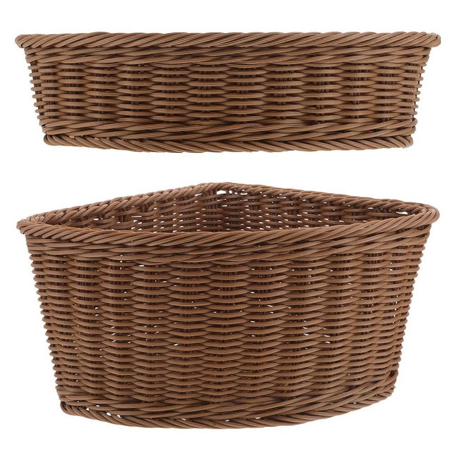 BETOOKY 2pcs Small Corner Basket - Mini Imitation Rattan 10 Inch Triangle Organizer For Closets And Side Tables - Plastic Rattan Laundry Basket For Daily Home Decor