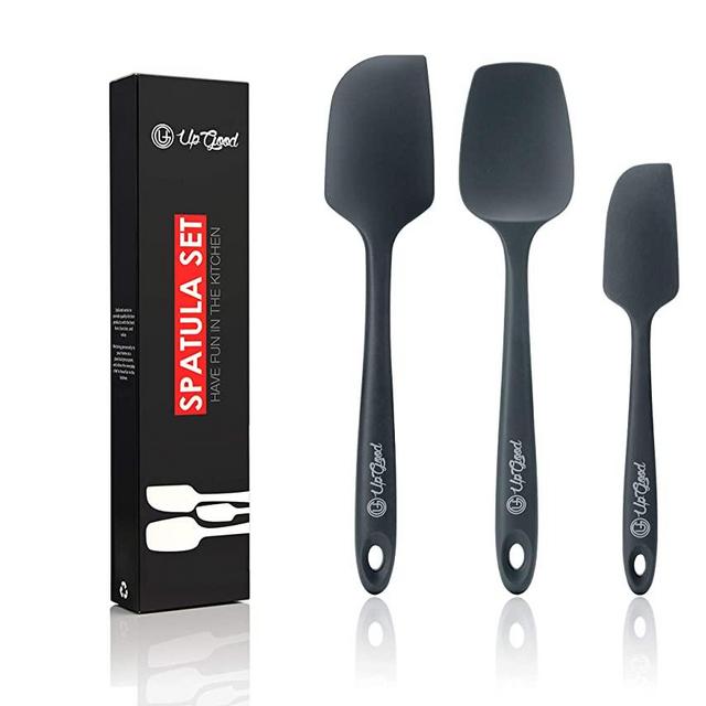Silicone Spatula Set | 3 Versatile Tools Created for Cooking, Baking and Mixing | One Piece Design, Non-Stick & 600F Heat Resistant | Strong Stainless Steel Core (UpGood Kitchen Utensils, Grey)