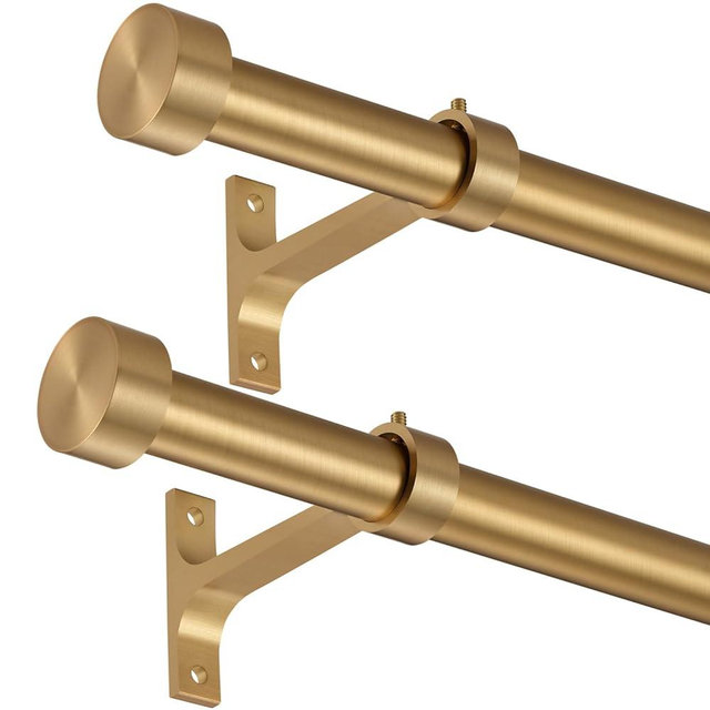 2-Pack Curtain Rod for Windows 48-84",Adjustable Window Curtain Rods with Premium Aluminum End Cap Finials and Full Surround Brackets,7/8"(0.073Feet) Diameter,Warm Gold Drapery Rods for Curtains