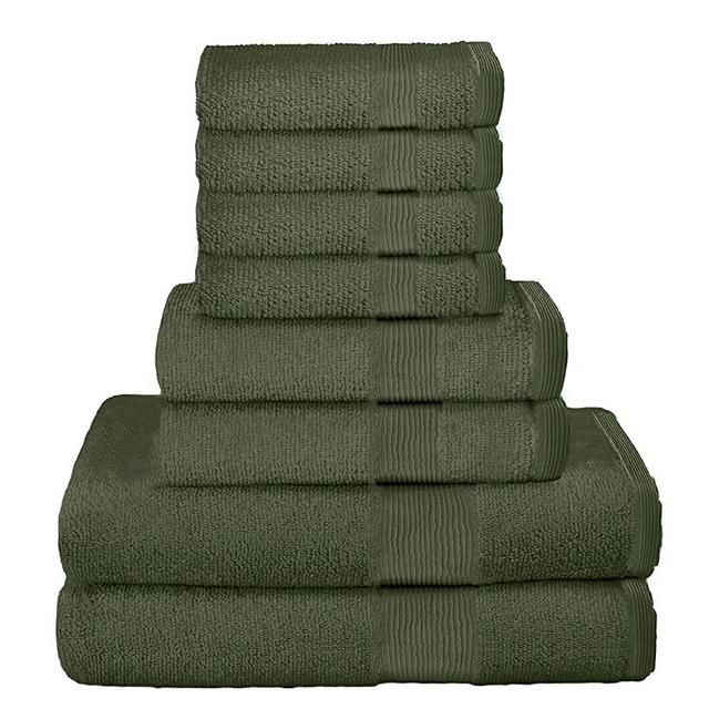 Elvana Home 8 Piece Towel Set 100% Ring Spun Cotton, 2 Bath Towels 27x54, 2 Hand Towels 16x28 and 4 Washcloths 13x13 - Ultra Soft Highly Absorbent Machine Washable Hotel Spa Quality - Olive Green