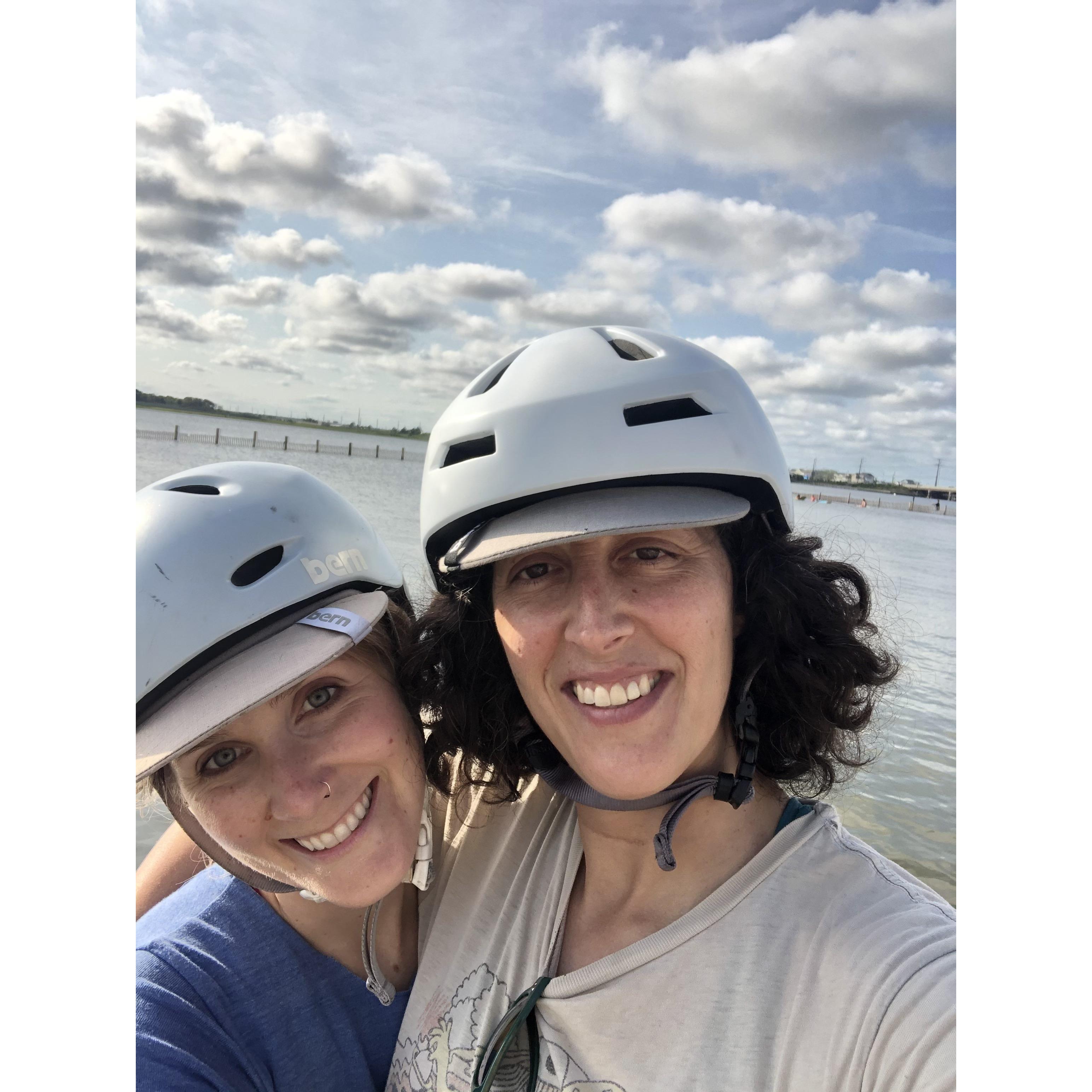 We accidentally bought matching helmets.