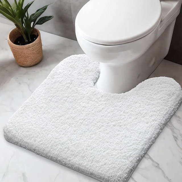 Disolla Toilet Rug U Shaped White 22x24 Machine Washable Non Slip Toilet Floor Mat Soft Plush Contour Rug for Bathroom Floor