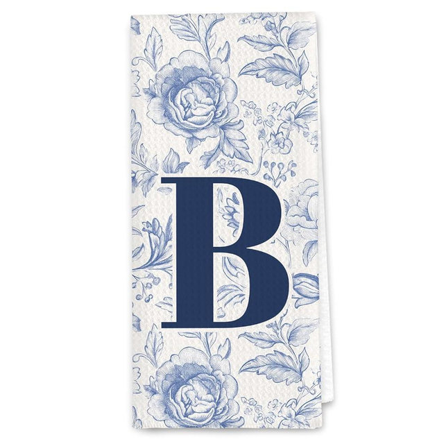 DSHFG Light Blue Kitchen Bathroom Hand Towels, Chinoiserie Floral Initial B Personalized Decorative Kitchen Towels Tea Towel Dish Towel, Christmas Brithday Gifts for Women Mom, 16x24 Inch