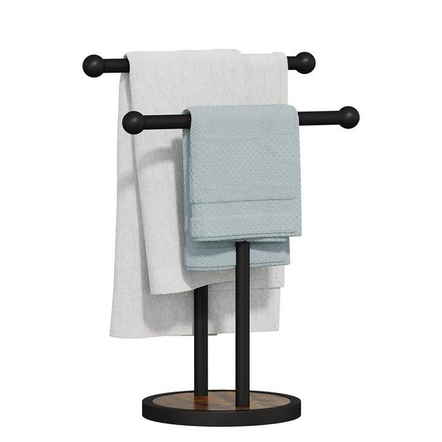 YINMIT Hand Towel Stand with Heavy Wood Base, Free Standing Towel Rack Double T-Shape Hand Towel Holder for Bathroom, Countertop Towel Holder for Bathroom, Kitchen, Countertop Vanity