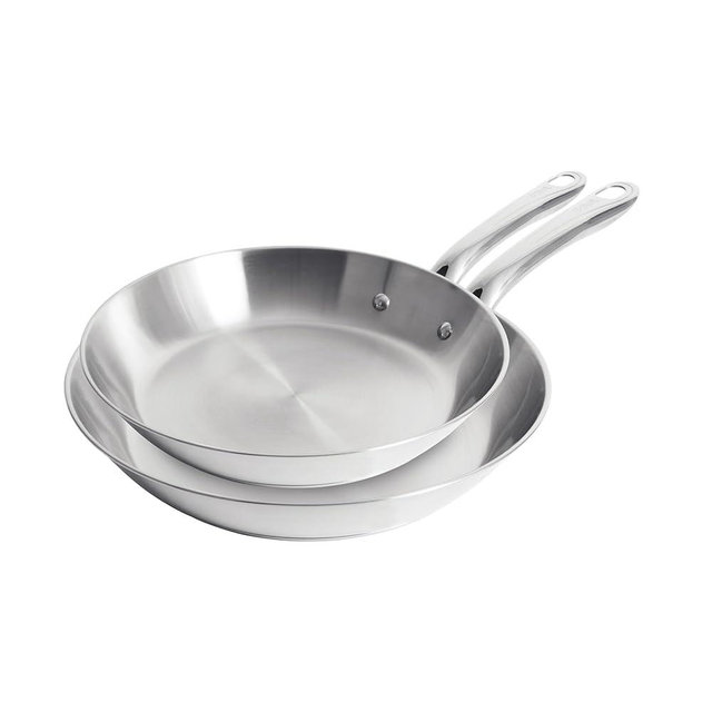 T-Fal Gourmet 11" & 12" Stainless Steel Pan Set, Induction Compatible, Dishwasher Safe, Oven Safe to 500°F, Skillet Set, Frying Pans, Silver