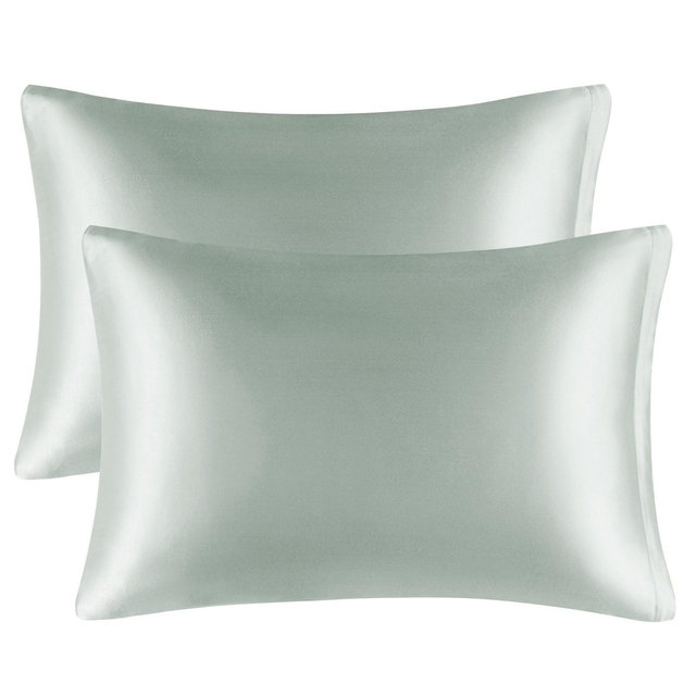 PiccoCasa Luxury Satin Skin Zipper Closure Pillowcases 2 Pcs Silver Grey 20"x36"