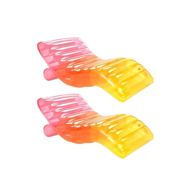FUNBOY Giant Inflatable Luxury Clear Rainbow Chaise Lounger, Chair Pool Float, Transparent Tri-Color Material, Cool Adult Float, Perfect for a Summer Pool Party - Bundle Pack of 2