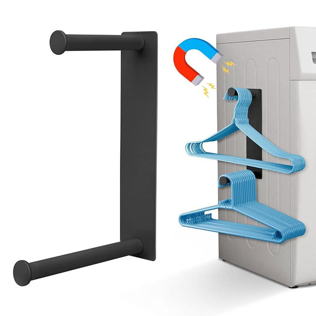 RedCall Magnetic Hanger Organizer for Washing Machine,Strong Magnet Hanger Storage Rack for Laundry Room Organization,Stacker Holder (Black)