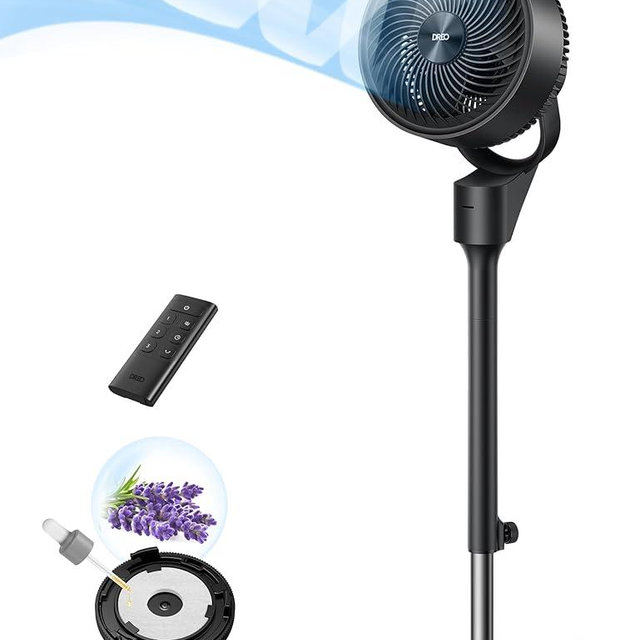DREO Fan for Bedroom, 80° Oscillating Standing Fan, 20dB Quiet, 80ft Pedestal Fans for Home Office, 90° Manual Vertical, 3 Speeds, Remote, 34-41" Adjustable Height, Air Circulator