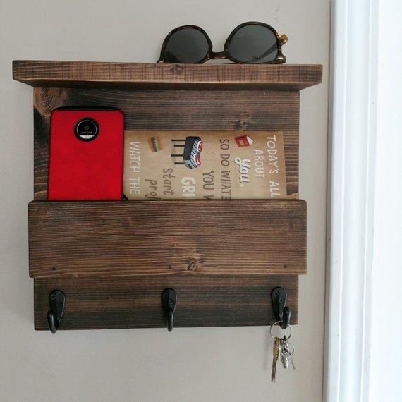 Mini Shelf Mail Organizer, Mail Holder, Rustic Organizer, Key Holder, Farmhouse