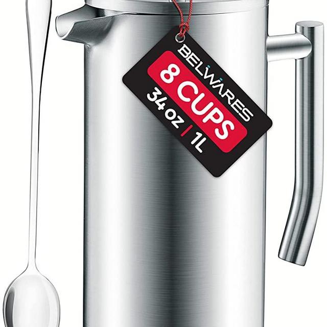 Belwares Large French Press Coffee Maker - 34oz Coffee Press, French Press Stainless Steel - Insulated French Coffee Press, Metal French Press Large - 1L