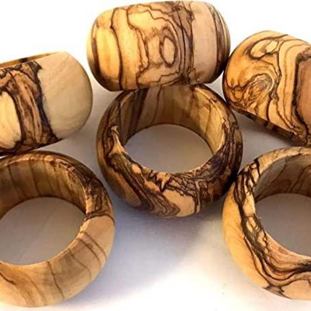 Holy Land Market Bethlehem Olive Wood Napkin Rings - Set of 8 (Ring is 1.8 Inches in Diameter and 0.9 Inches high)