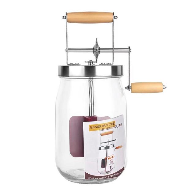 Manual Butter Churner - 1.5L Wooden Handle Stainless Steel Gear Manual Butter Maker, Vintage Glass Butter Churner with Mason Jar, Wear-resistant and silent For Baking of Top Gadgets Butter Maker