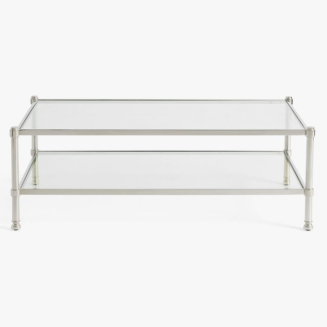 Everson Rectangular Glass Coffee Table, Polished Nickel