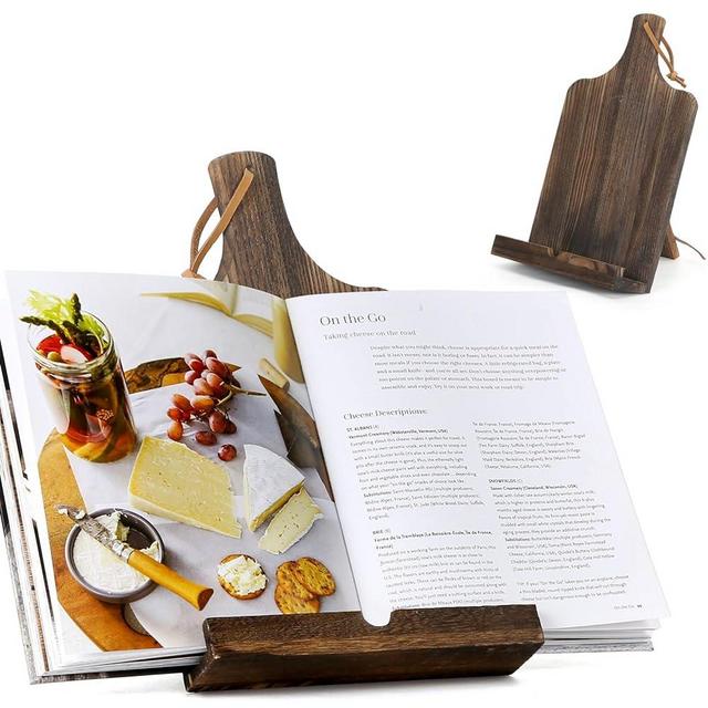 CuffUp Cookbook Stand Cookbook Holder, Rustic Recipe Book Holder Vintage Wood Cookbook Stand for Kitchen Counter Ipad Tablet Stand Portable and Foldable(Brown)