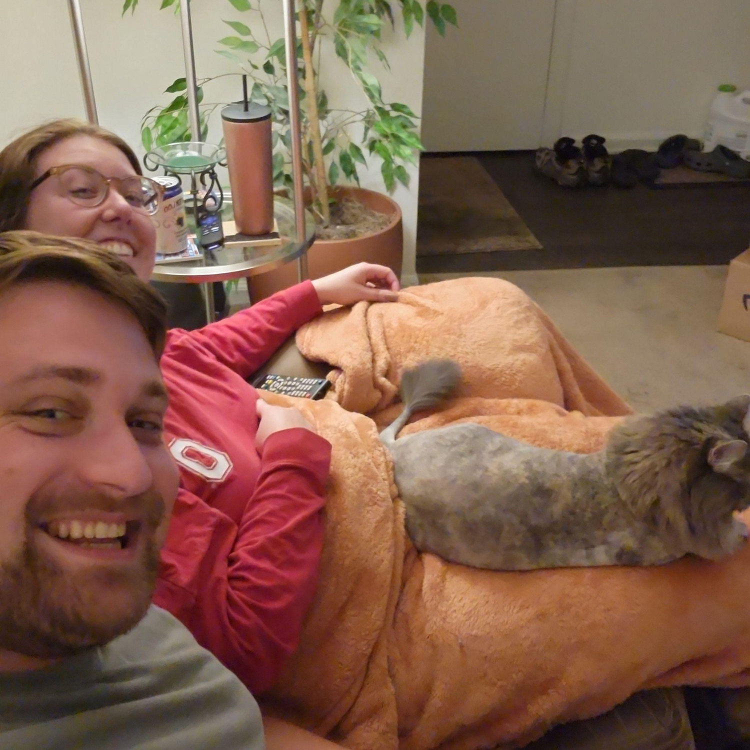 It took a few months, but Emily's cat finally accepted Kevin (kinda)