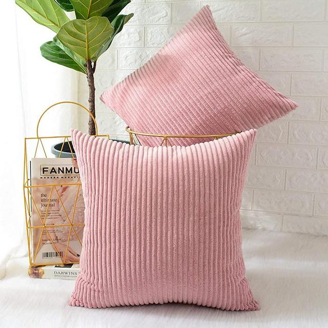 MERNETTE Pack of 2, Corduroy Soft Decorative Rectangle Throw Pillow Cover Cushion Covers Pillowcase, Home Decor Decorations for Sofa Couch Bed Chair 12x20 Inch/30x50 cm (Striped Peach Pink)