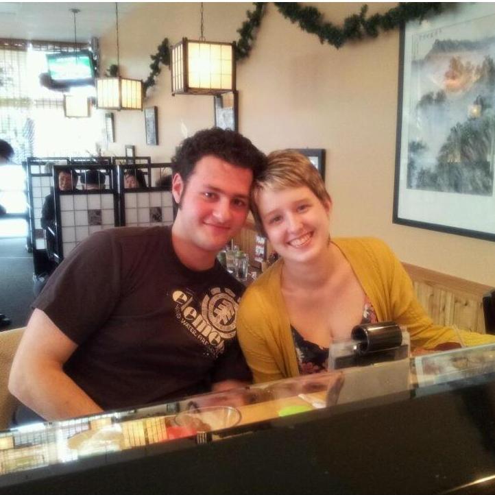 The first picture of us together! We stopped by my old job for some lunch. This was maybe two weeks into dating eachother.