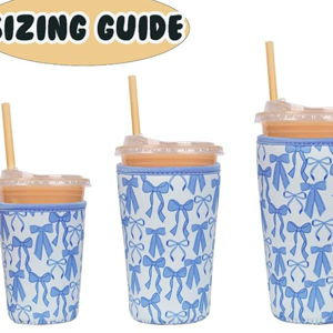 Blue Bows Reusable Insulated Neoprene Iced Coffee Cup Sleeve, Durable Drink Sleeve for Cold Beverages, Beverage Holder for Iced Coffee,
