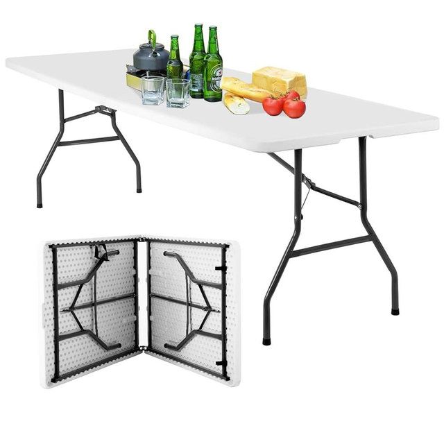 BestOffice 8FT Picnic Table Folding Table Camping Table Plastic Table Fold Up Table Lock for Party Event,White