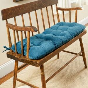 Never-Flatten Tufted Bench Cushion, Slate Blue