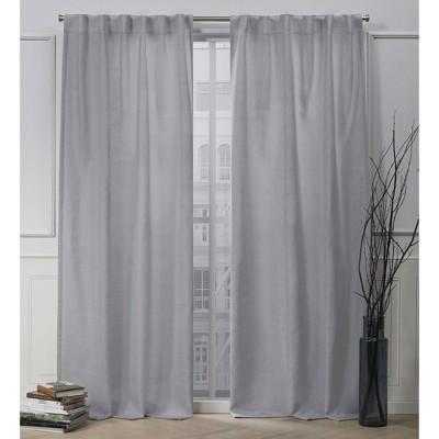 54"x84" Faux Linen Slub Back Tab Light Filtering Window Curtain Panels Gray - Nicole Miller
