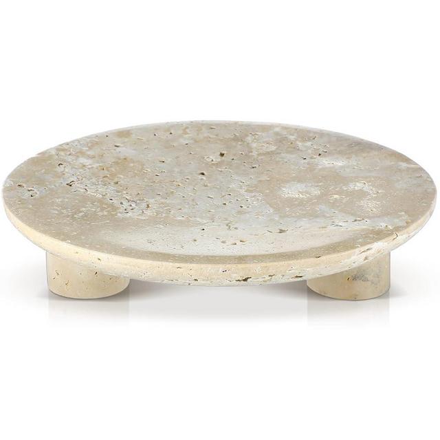 Threehoney Travertine Fruit Bowl 10" Stone Bowl Decorative for Kitchen Counter Large Decorative Candy Bowl for Home Modern 3-legs Serving Plate Key Bowl for Entryway Stone Bowl Decorative