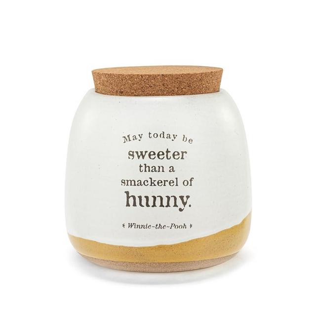 DEMDACO Pooh Classic Yellow Bear Everyday Collection May Today Be Sweeter Than Smackerel Of Hunny Pooh Classic Yellow Bear 4.5 x 3.5 Stoneware with Cork Lid Cookie Storage Jar Canister