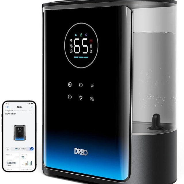 Dreo 8L Smart Humidifiers for Bedroom 600ft², 80H Runtime Warm&Cool Supersized Mist Humidifier for Large Room Indoor, Quiet Whole House humidifier for Baby, Plants, with Alexa/Google, Black, HM717S