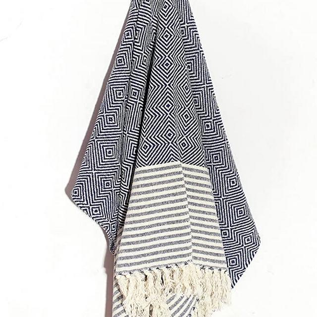 Countryside Rustic Throw Blanket with Decorative Tassels - 100% Cotton Throws Geometric Woven Soft and Warm Patio Comfy Blankets - Blue - 50 x 60 Inches